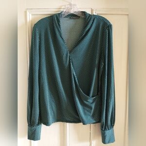 Adrianna Papell Polka Dot Long Sleeve Pullover Blouse Size Medium